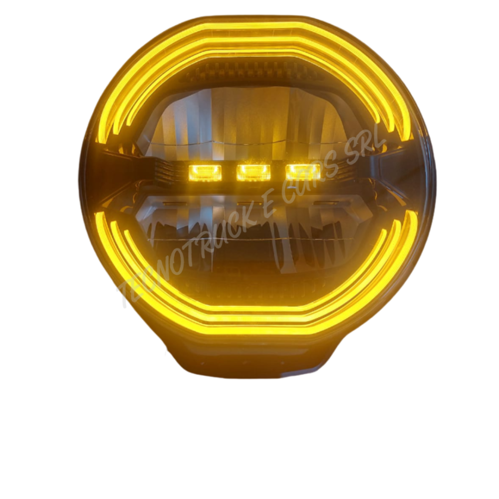 Fanale anteriore a led rotondo 12/24V con luce di posizione  bianca ed arancione ed abbagliante