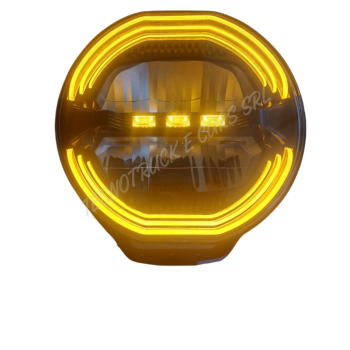 Fanale anteriore a led rotondo 12/24V con luce di posizione  bianca ed arancione ed abbagliante