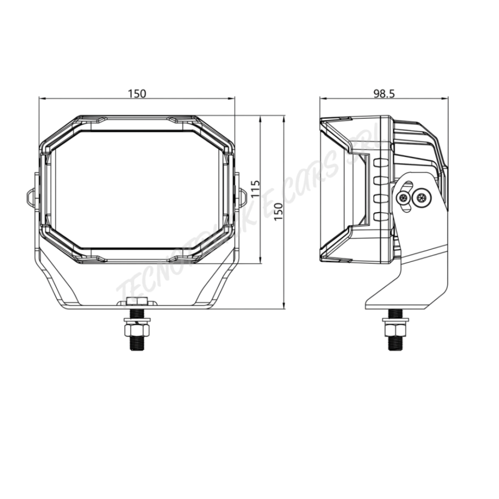Faro lavoro a  led 60W 12/24v quadrato angolare con staffa e luce strobo