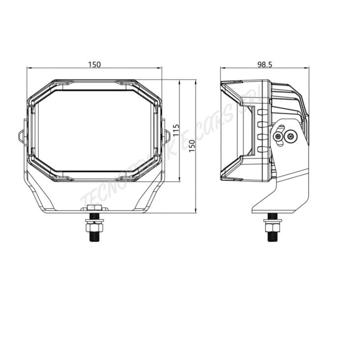 Faro lavoro a  led 60W 12/24v quadrato angolare con staffa e luce strobo
