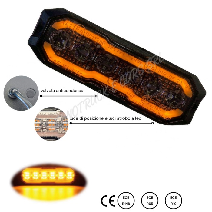 Fanale ingombro side-marker + luce strobo arancione