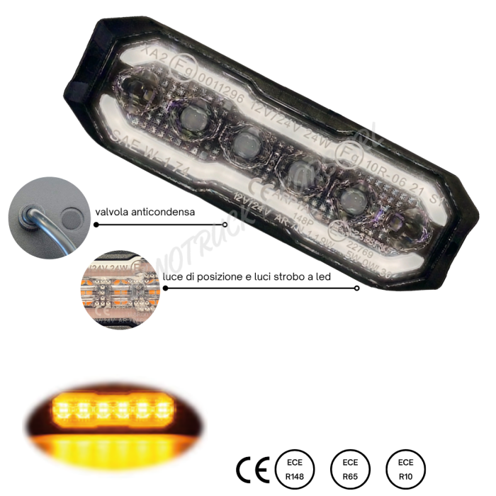 Fanale ingombro side-marker + luce strobo bianco/ anteriore