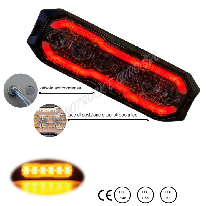 Fanale ingombro side-marker + luce strobo rosso