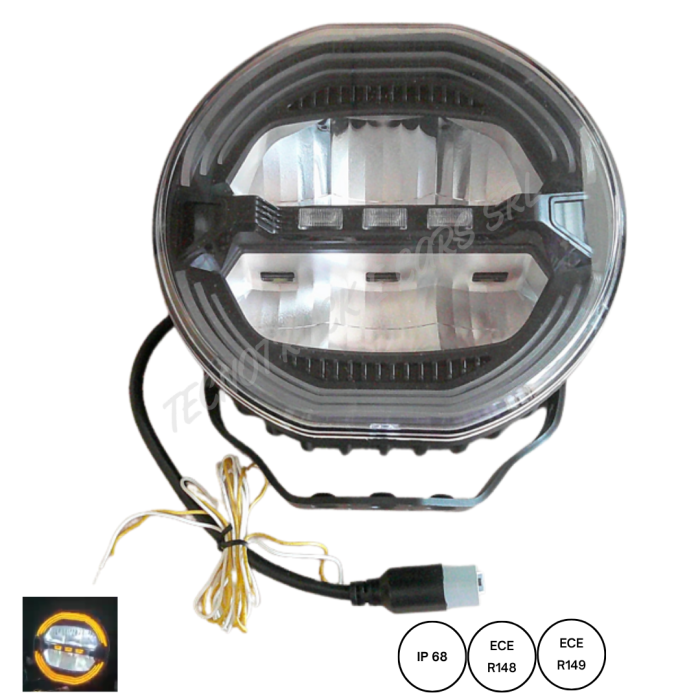 Fanale anteriore a led rotondo 12/24V con luce di posizione  bianca ed arancione ed abbagliante