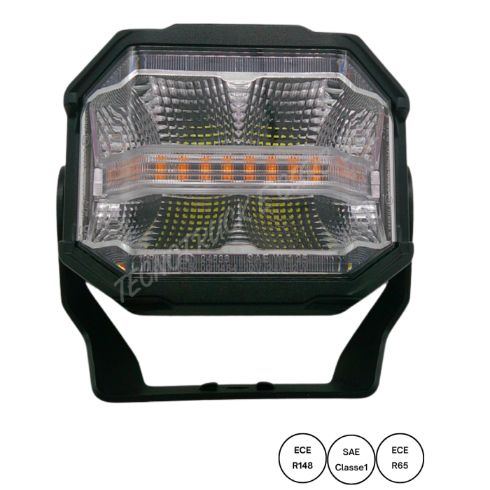 Faro lavoro a  led 60W 12/24v quadrato angolare con staffa e luce strobo