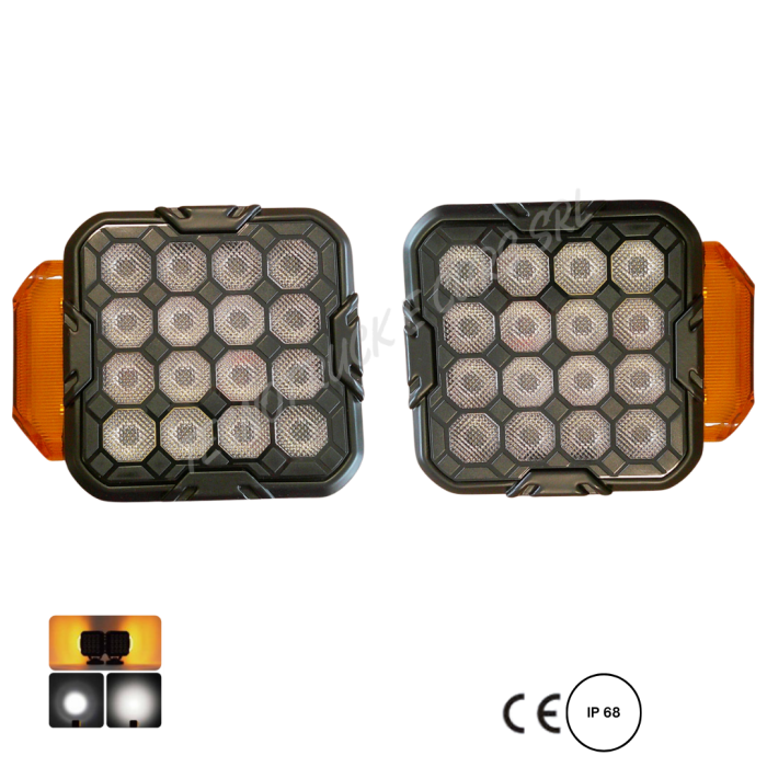 Kit fari lavoro a 16 led 5700K 4730 Lumen 10/30v quadrato con staffa e vite e inserto strobo laterale