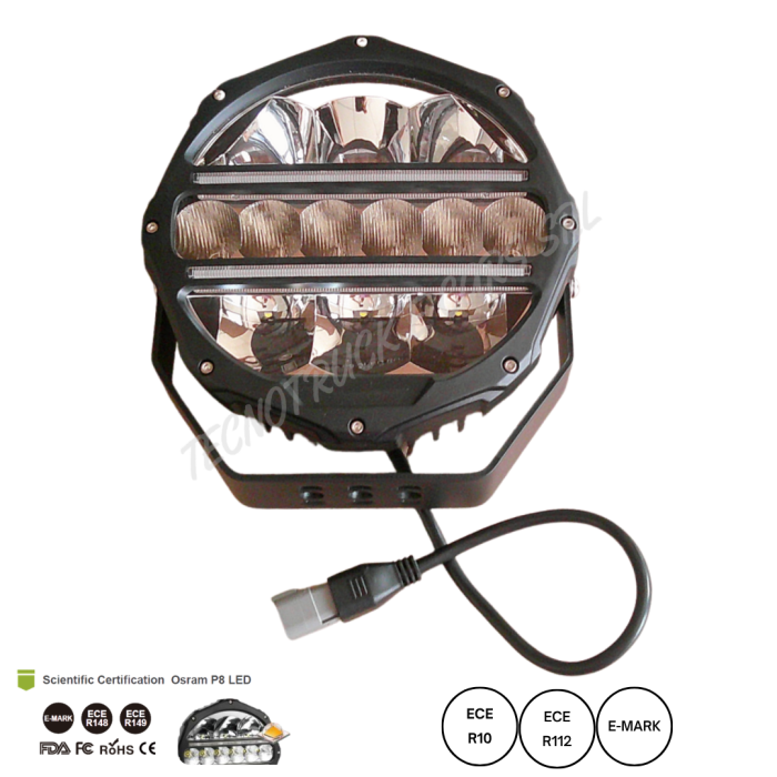 2 Fanali anteriori a led rotondi 9inch 12/24V con luce di posizione  bianca ed arancione ed abbagliante