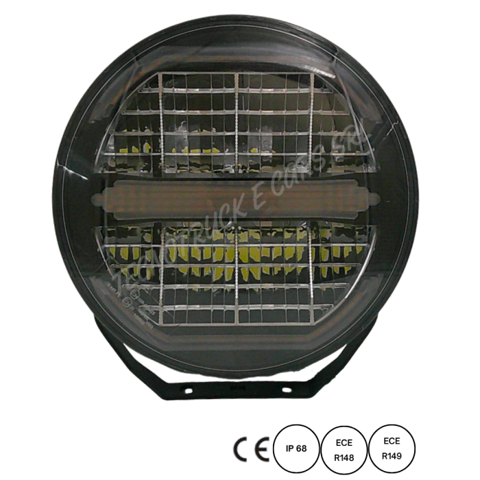 Fanale anteriore a led rotondo 10/30V con luce di posizione  bianca ed arancione ed abbagliante